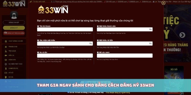 Tham gia ngay sảnh CMD 368 33WIN bằng cách đăng ký tài khoản